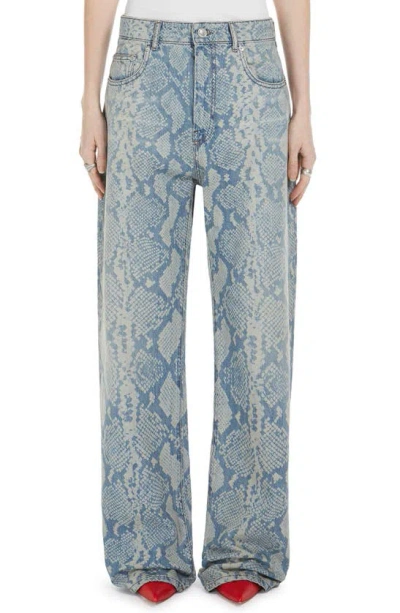 Sportmax Python Print Denim Wide Leg Jeans In Blue