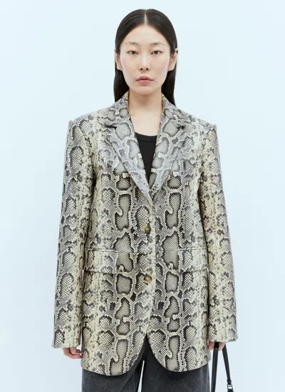 Sportmax Python-print Oversized Leather Blazer In Green