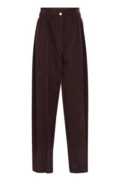 Sportmax Wide-leg Stretch Wool Trousers With Double Belt Detail In Brown