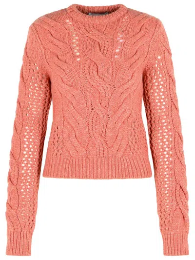 SPORTMAX SPORTMAX 'RADIO' CREWNECK SWEATER WITH PINK WOOL BLEND BRAIDS