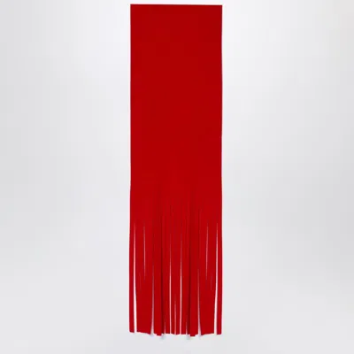 SPORTMAX RED WOOL SCARF WITH FRINGES