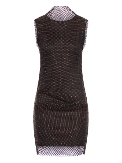 Sportmax Fitted Mini Dress With Textured Mesh Overlay In Black