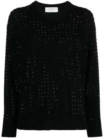 Sportmax Rhinestone-embellished Fine-knit Jumper In Black