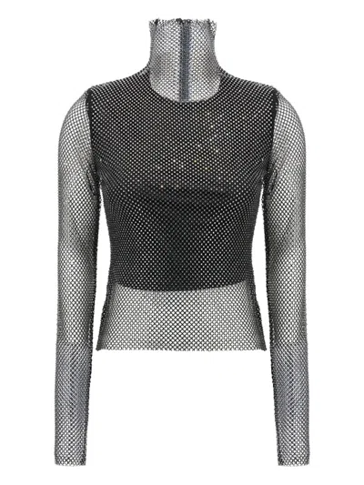 SPORTMAX RHINESTONE-EMBELLISHED MESH TOP