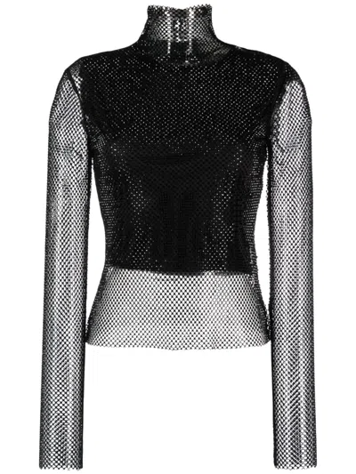Sportmax Rhinestone-embellished Mesh Top In Black