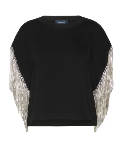Sportmax Rhinestone Fringe-adorned Cotton Boxy T-shirt In Black