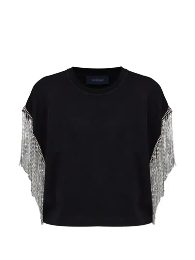 Sportmax Rhinestone Fringe-adorned T-shirt In Black