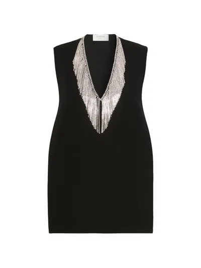 Sportmax Sleeveless Geometric Top With Strass Fringe Embellishments In Black