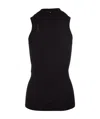 Sportmax Cotton Sleeveless Ribbed Mock Neck Top In Black