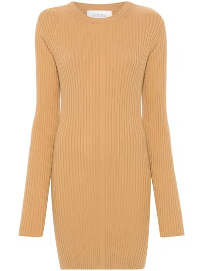 Sportmax Rib-knit Long-sleeve Dress In Light Brown