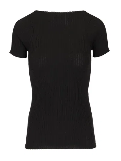 Sportmax Ribbed Cotton T-shirt Tops Black