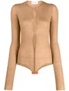 Sportmax Ribbed Slim Fit Bodysuit With Button Closure In Nude