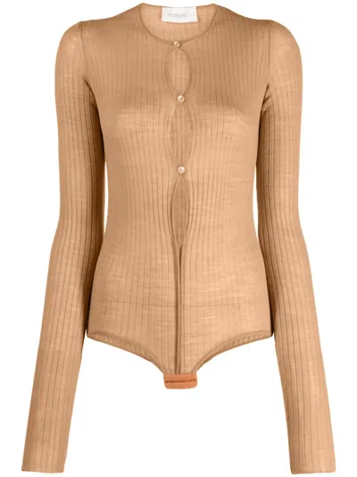 SPORTMAX RIBBED-KNIT BUTTON-UP BODYSUIT