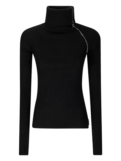 Sportmax Sweater With Zip-up High Neck Detail In Black