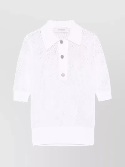Sportmax Ribbed Polo Collar Knitwear With Mesh Design In White