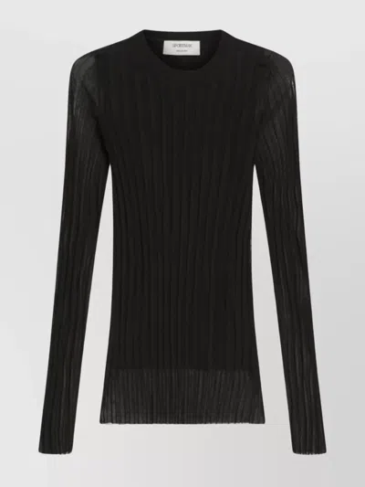 Sportmax Ribbed Sheer Crew Neck Long Sleeve Top In Black