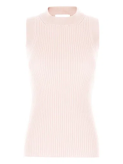 Sportmax High Neck Ribbed Sleeveless Knitwear In Pink