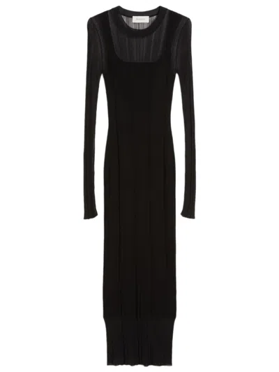 Sportmax Ribbed Stretch Knit Dress With Trompe L'oeil Effect - Regular Fit (size S) In Black