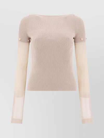 Sportmax Ribbed Texture Sheer Long Sleeves Top In Neutral
