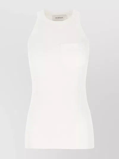 Sportmax Ribbed Texture Sleeveless Top With Chest Pocket In White