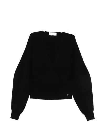 Sportmax Ribbed Wrap-style Sweater In Black