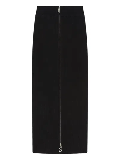 Sportmax Ribbed Zip-up Midi Skirt In Black