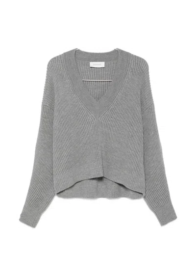 Sportmax Ribbed-knit Buttoned-sleeves Sweater In Gray