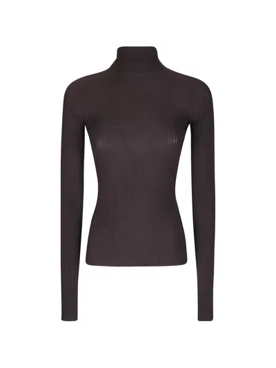 Sportmax Ribbed-knit Roll-neck Sweater In Brown