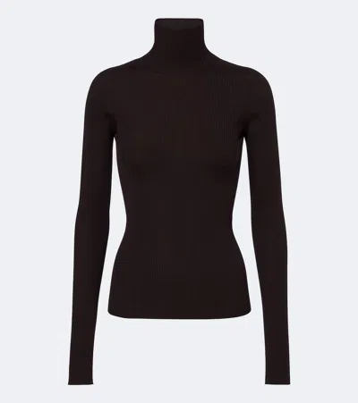 Sportmax Ribbed-knit Virgin Wool Turtleneck Sweater In Brown