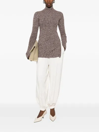 Sportmax Ribbed-knit Zip-fastening Sweater In Brown