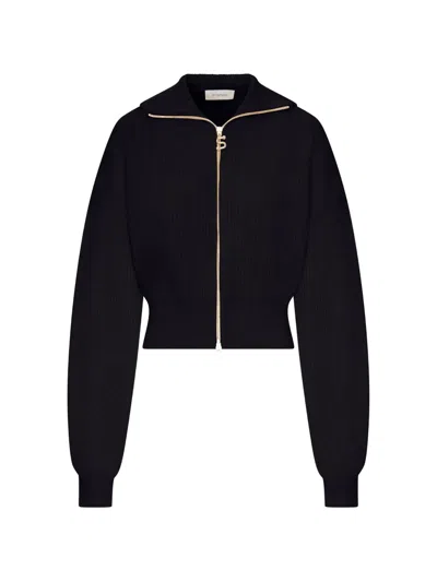 Sportmax Ribbed Wool Cardigan With Wide Collar In Black