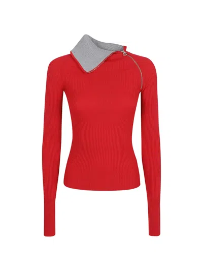 Sportmax Roll-neck Side-zip Sweater In Red