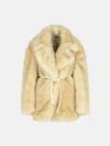 Sportmax 'rosaria' Beige Faux Fur Belted Jacket In Neutral