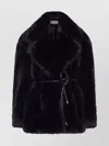 Sportmax Rosaria Coat With Belt And Faux Fur In Black