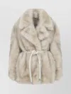 Sportmax Chic Jacket With Faux Fur And Belt In Neutral
