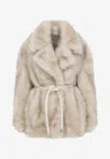 Sportmax Chic Jacket With Faux Fur And Belt In Sand
