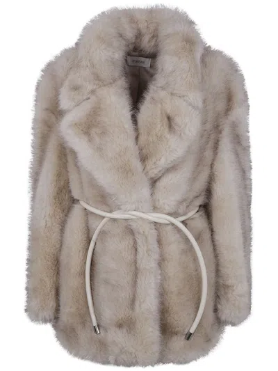 Sportmax "rosaria" Maxi Fur Clothing In Neutral