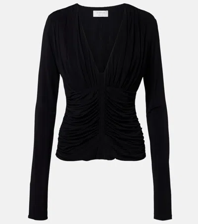 Sportmax Beato Ruched Long Sleeve Cotton Jersey Top In Black