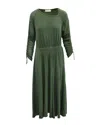Sportmax Ruched Panel Midi Dress In Olive Green Viscose In Green