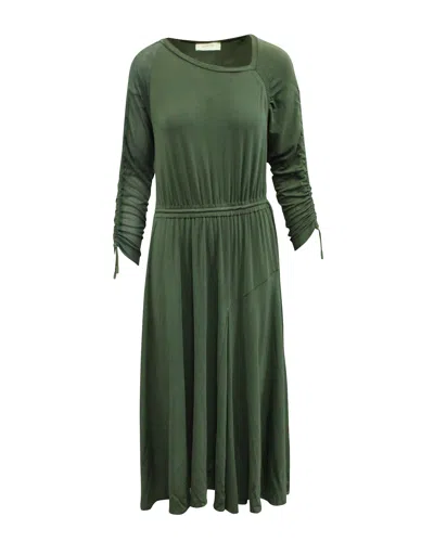 Sportmax Ruched Panel Midi Dress In Olive Green Viscose