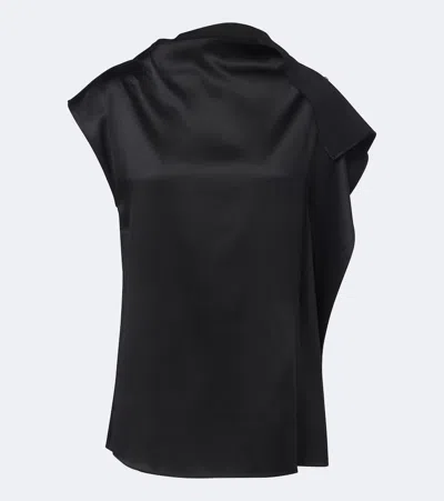 Sportmax Ruffled Silk Satin Top In Black