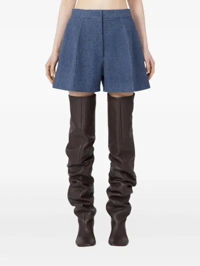 Sportmax High Waist Pleated Shorts And Pockets In Blue