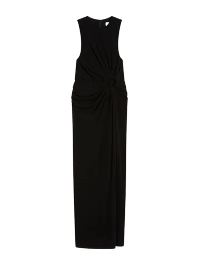 Sportmax Sleeveless Long Dress With Waist Draping And Cut-out Detail In Black