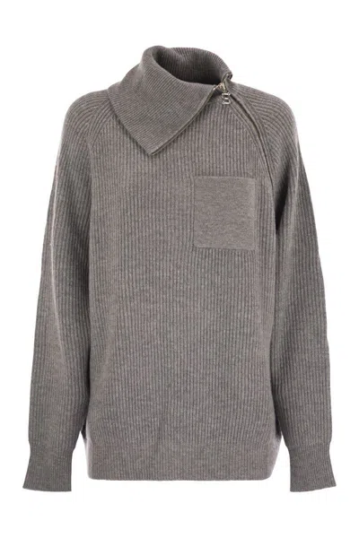 Sportmax Salpa - Cashmere-blend Sweater With Zip In Gray