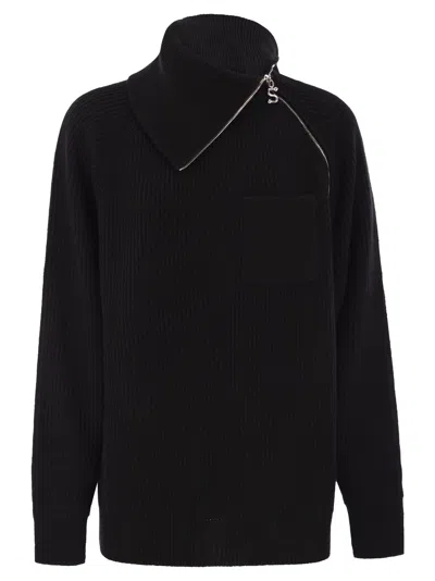 Sportmax Salpa Cashmere Blend Sweater With Zip In Black