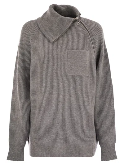 Sportmax Salpa Cashmere Blend Sweater With Zip In Gray