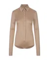 Sportmax Satin-finish Point-collar Bodysuit In Nude