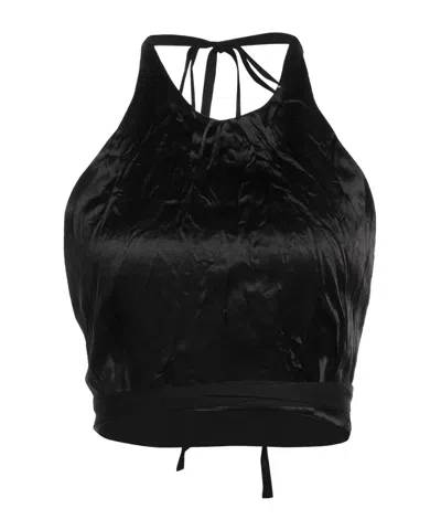 Sportmax Satin Halter Backless Cropped Top In Black