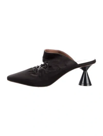 Pre-owned Sportmax Satin Leather Trim Embellishment Mules In Black