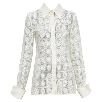 Pre-owned Sportmax Sava Cream Cotton Retro Flower Crochet Sheer Shirt Xs In White
